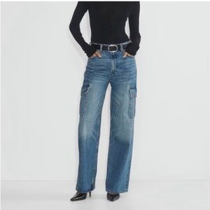 Aritzia Denim Forum The Farrah Hi-Rise Wide Cargo Denim Jeans Size 27
